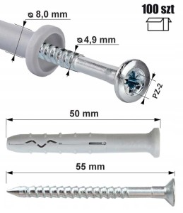 Kołki szybkiego montażu rozporowe 8x50 SM 100sztuk WKRĘT-MET