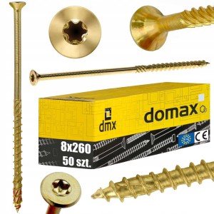 Wkręty żółte do drewna ciesielskie stożkowe 8 x 260 mm 50 sztuk Domax