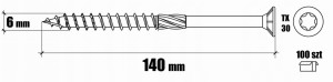 Wkręty do drewna stożkowe 6x140 100 sztuk