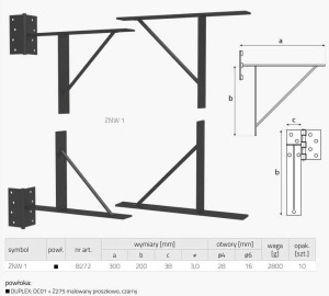 Zestaw zawiasów narożnych(2zaw+2wsp) czarny do bram domax
