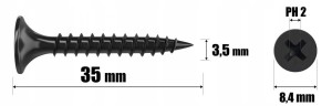 Wkręty Fosfatowane 3,5x35mm do Płyt Gipsowo-Kartonowych i Metalu - 1kg