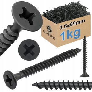 WKRĘTY DO PŁYT GK PROFILI DREWNA METALU CZARNE FOSFATOWANE 3,5x55mm | 1kg
