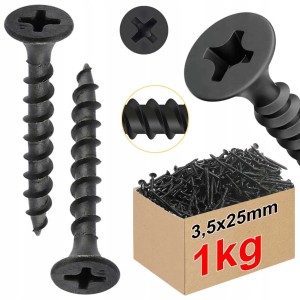 Wkręty do drewna czarne ph2 fosfatowane do płyt gk regips 3,5 x 25 mm | 1kg