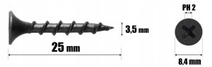 Wkręty do drewna czarne ph2 fosfatowane do płyt gk regips 3,5 x 25 mm | 1kg