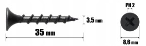 Wkręty do drewna czarne ph2 fosfatowane do płyt gk regips 3,5 x 35 mm | 1kg