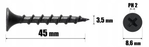 Wkręty do drewna czarne ph2 fosfatowane do płyt gk regips 3,5 x 45 mm | 1kg
