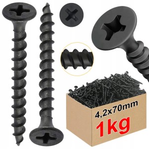 WKRĘTY DO DREWNA CZARNE PH2 FOSFATOWANE DO PŁYT GK REGIPS 4,2 x 70 mm | 1kg