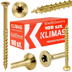 Wkręty do drewna torx 6x60mm 100 szt stożkowe ciesielskie | wręt-met klimas
