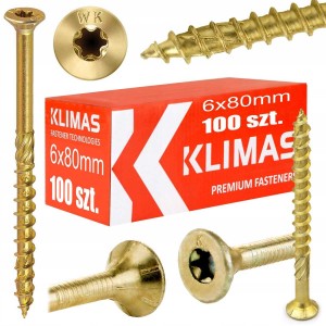 Wkręty do drewna torx 6x80mm 100szt stożkowe ciesielskie | wkręt-met klimas