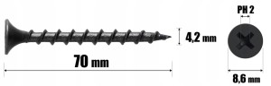 Wkręty do drewna czarne ph2 fosfatowane do płyt gk regips 4,2 x 70 mm | 1kg 