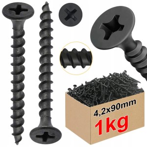 Wkręty do drewna czarne ph2 fosfatowane do płyt gk regips 4,2 x 90 mm | 1kg