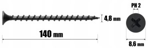Wkręty do drewna czarne ph2 fosfatowane do płyt gk regips 4,8 x 140mm | 1kg