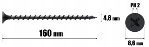 Wkręty do drewna czarne ph2 fosfatowane do płyt gk regips 4,8 x 160mm | 1kg