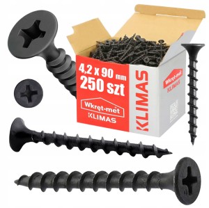 Wkręty do drewna płyt GK czarne ph2 fosfatowane 4,2x90 mm klimas - 250 szt opak.
