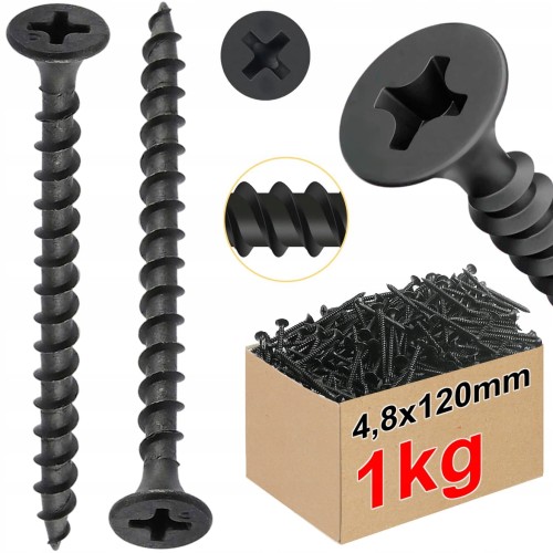 Wkręty do drewna czarne ph2 fosfatowane do płyt gk regips 4,8 x 120mm | 1kg