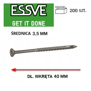 Wkręty ciesielskie do drewna torx stożkowe łeb A2 3,5x40 mm kpl 200 sztuk