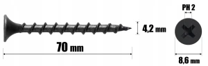 WKRĘTY DO DREWNA CZARNE PH2 FOSFATOWANE DO PŁYT GK 4,2 x 70 mm | 1kg KLIMAS