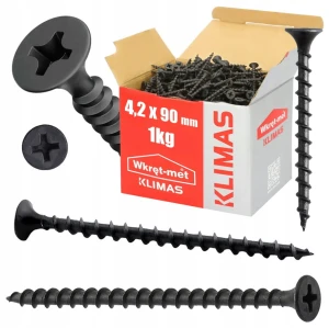 WKRĘTY DO DREWNA CZARNE PH2 FOSFATOWANE DO PŁYT GK 4,2 x 90 mm | 1kg KLIMAS
