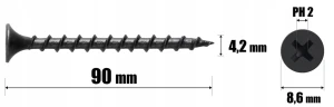 WKRĘTY DO DREWNA CZARNE PH2 FOSFATOWANE DO PŁYT GK 4,2 x 90 mm | 1kg KLIMAS