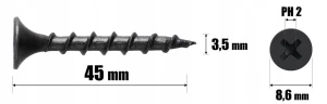 WKRĘTY DO DREWNA CZARNE PH2 FOSFATOWANE DO PŁYT GK 3,5 x 45 mm | 1kg KLIMAS