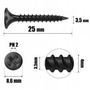 Wkrety fosfatowane do płyt gipsowych 3,5 x 25 mm METAL 1 kg Azmet