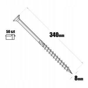 Wkręty do drewna ciesielski stożkowy żółty 8 x 340 mm Domax 50 sztuk