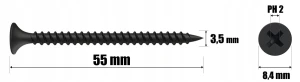 WKRĘTY DO METALU CZARNE PH2 FOSFATOWANE DO PŁYT GK 3,5 x 55 mm | 1kg KLIMAS
