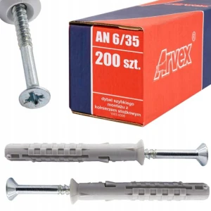 Kołki rozporowe nylonowe 6x35 mm Arvex - 200 sztuk do szybkiego montażu