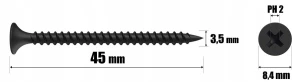 Wkręty Fosfatowane 3,5x45mm do Płyt G-K, Drewna i Metalu – 1kg