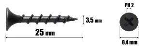 Wkręty do drewna czarne ph2 fosfatowane do płyt gk regips 3,5 x 25 mm | 1kg