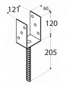 Podstawa słupa do wmurowania ocynk ogniowy 120mm 121x120x60x4,0 1 sztuka