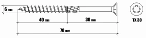 Wkręty do drewna torx 6x70mm 100 szt stożkowe ciesielskie | wręt-met klimas