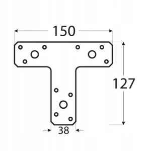 Łącznik montażowy płaski typu T srebrny KT2 150x127x38x2,0 - 10 szt