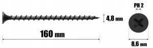 Wkręty do drewna czarne ph2 fosfatowane do płyt gk regips 4,8 x 160mm | 1kg