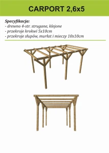 Wiata drewniana Carport 2,6x5 więźba krokwie 5x10